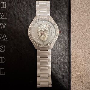 Betsey Johnson Silver Skull Watch